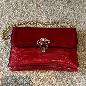 Elegant Red Clutch with Gold Chain